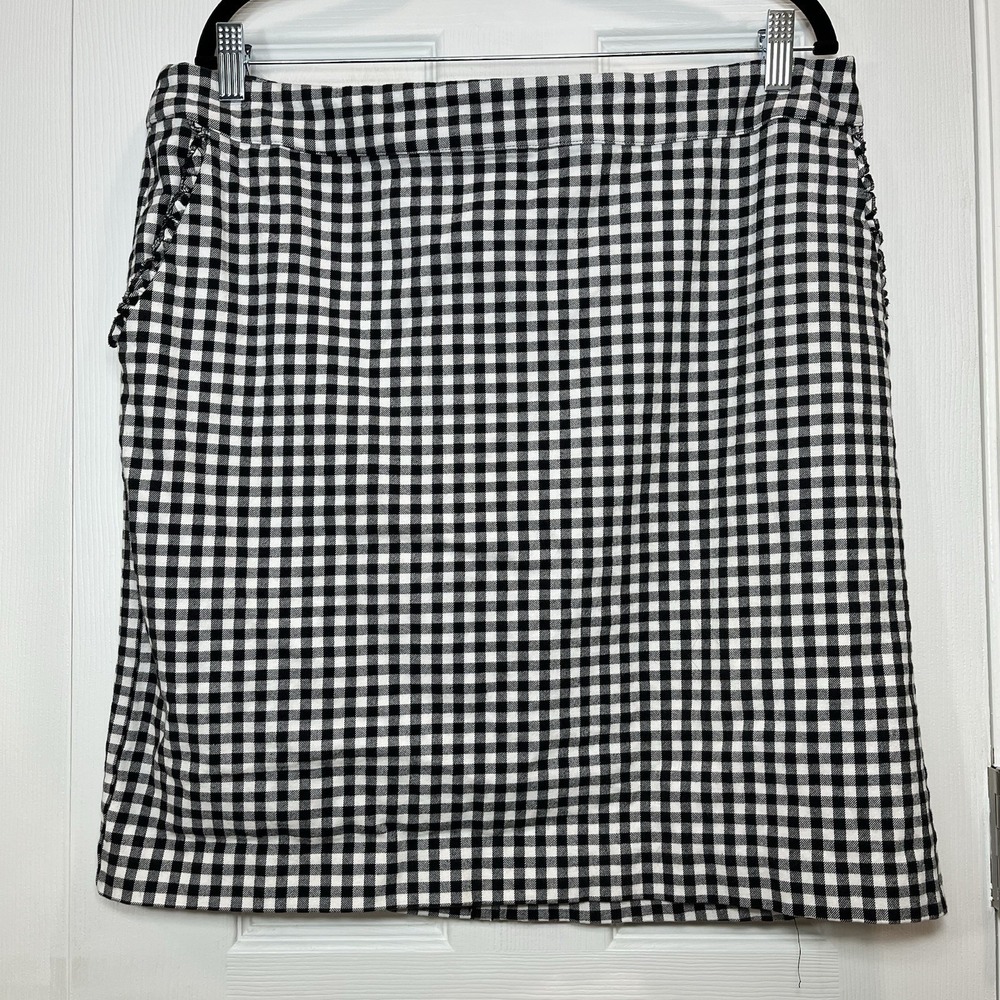Court & Rowe Size 16 Gingham Ruffle Stretch Pencil Skirt Black & White Pockets